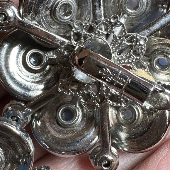 VTG Judy Lee Earrings Light Blue Moonstone Rhinestones Floral Design Clip-On - Picture 9 of 9